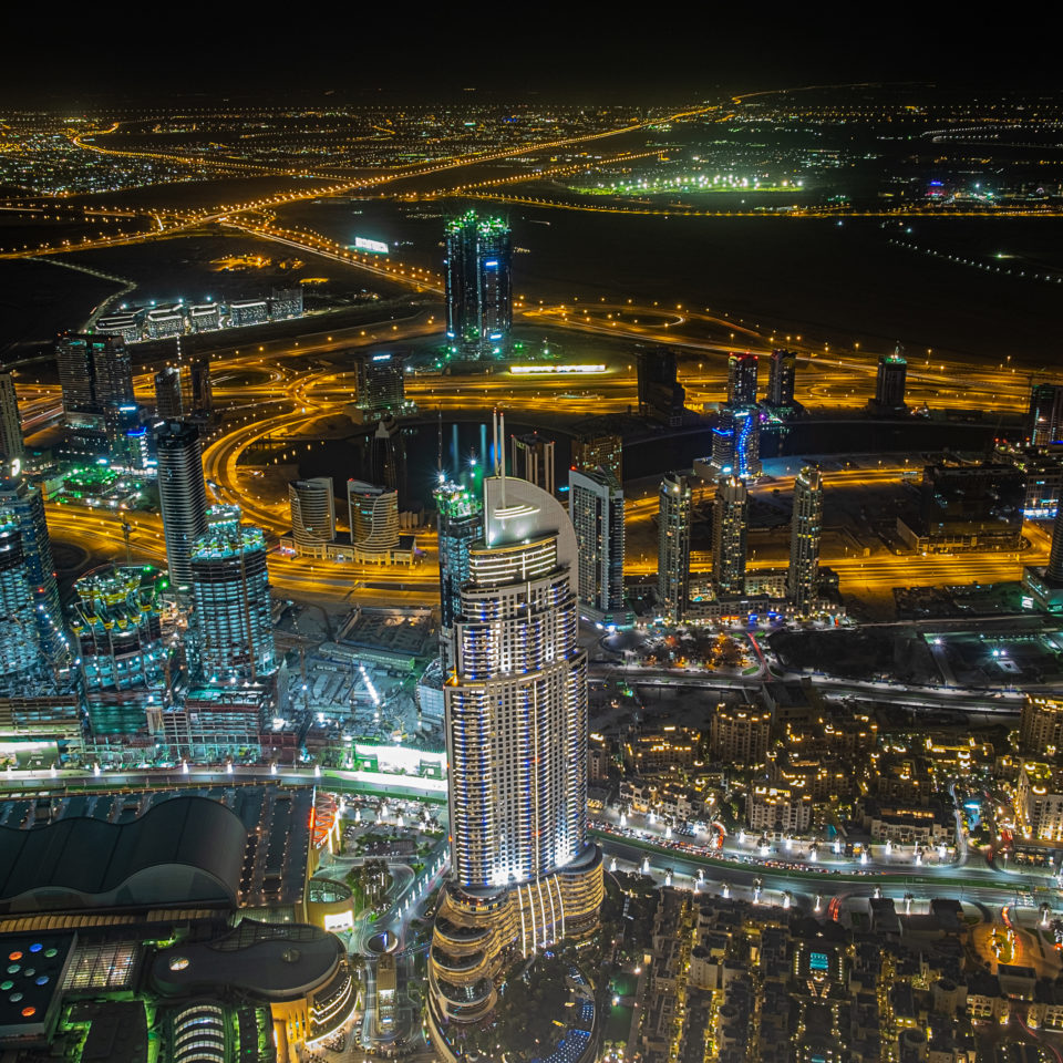 Dubai, Blick vom Burj Khalifa bei Nacht