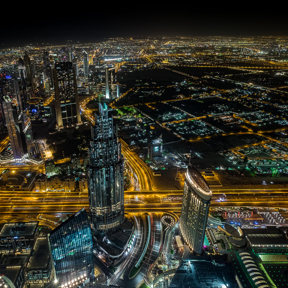Dubai, Blick vom Burj Khalifa bei Nacht